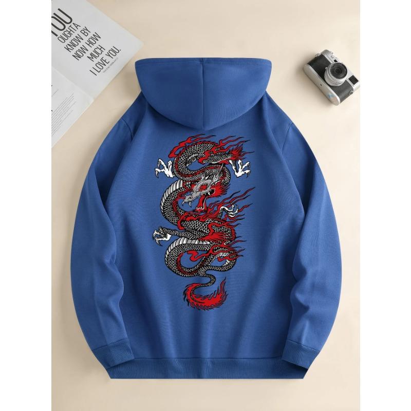 Men's Fashion Hoodie Casual Daily Drawstring Hooded Sweatshirt Dragon Print Front Kangaroo Pocket Men's Jacket Hoodies & Sweatshirts Men’s