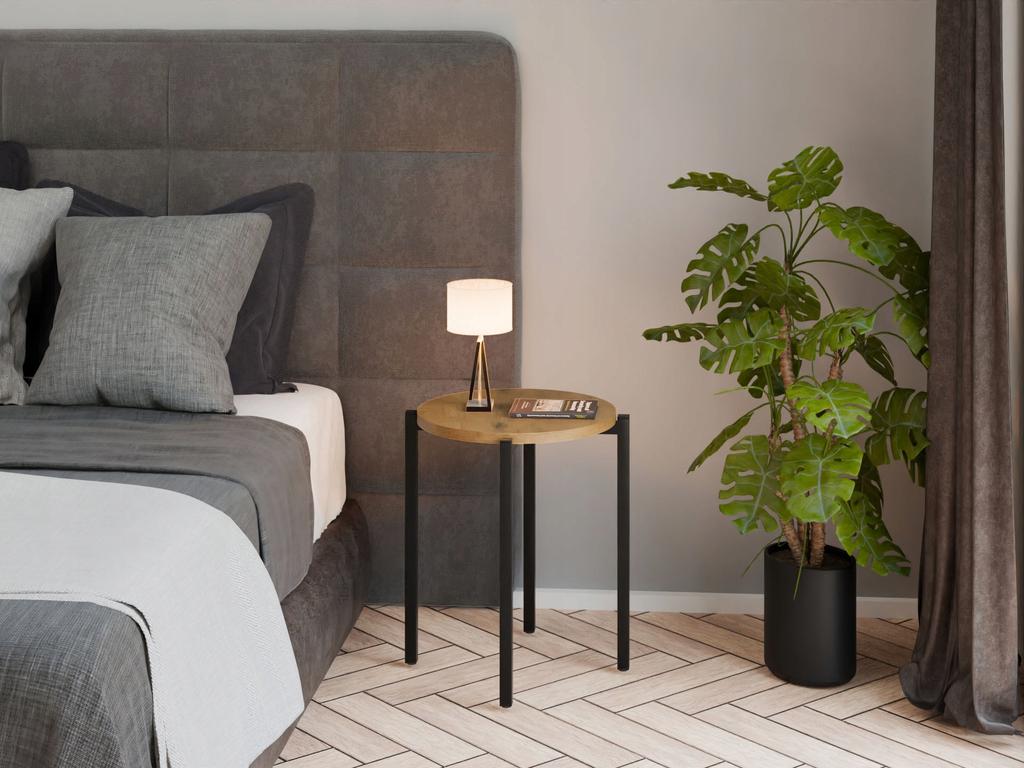 Stolik Nocny Okrągły Loft 35X35X46 Cm Metalowy Czarny