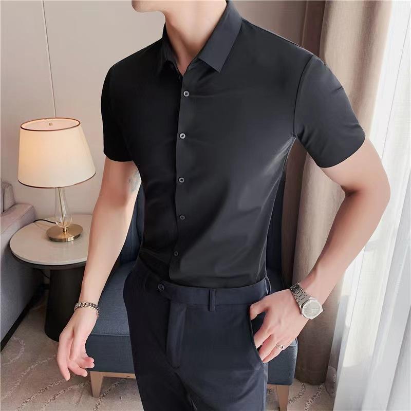 Мужская рубашка с коротким рукавом Ultra Stretch Business Casual Дышащая Эластичная Устойчивая к истиранию Однотонная рубашка с коротким рукавом