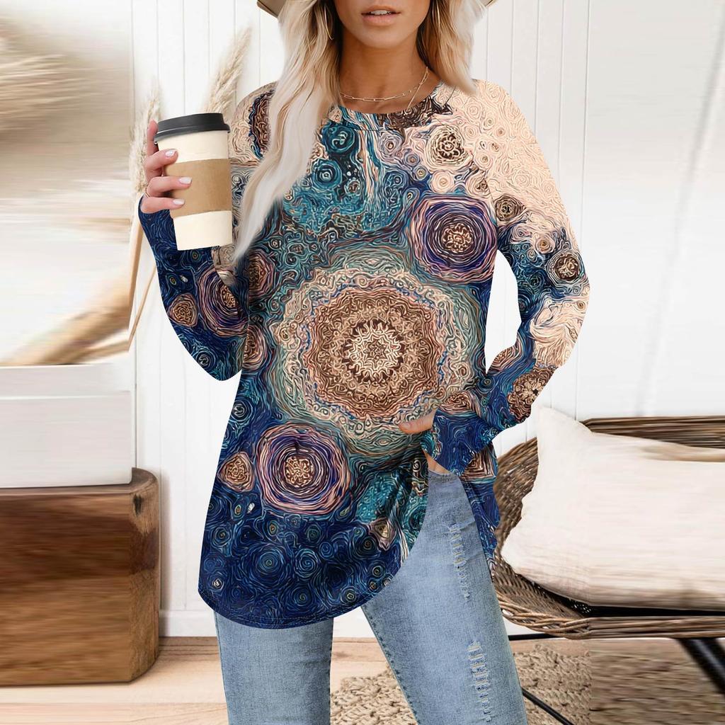 Womens Oversized Sweatshirt Graphic Sweater Long Sleeve Drop Shoulder Round Shirt Tops Vintage Clothes