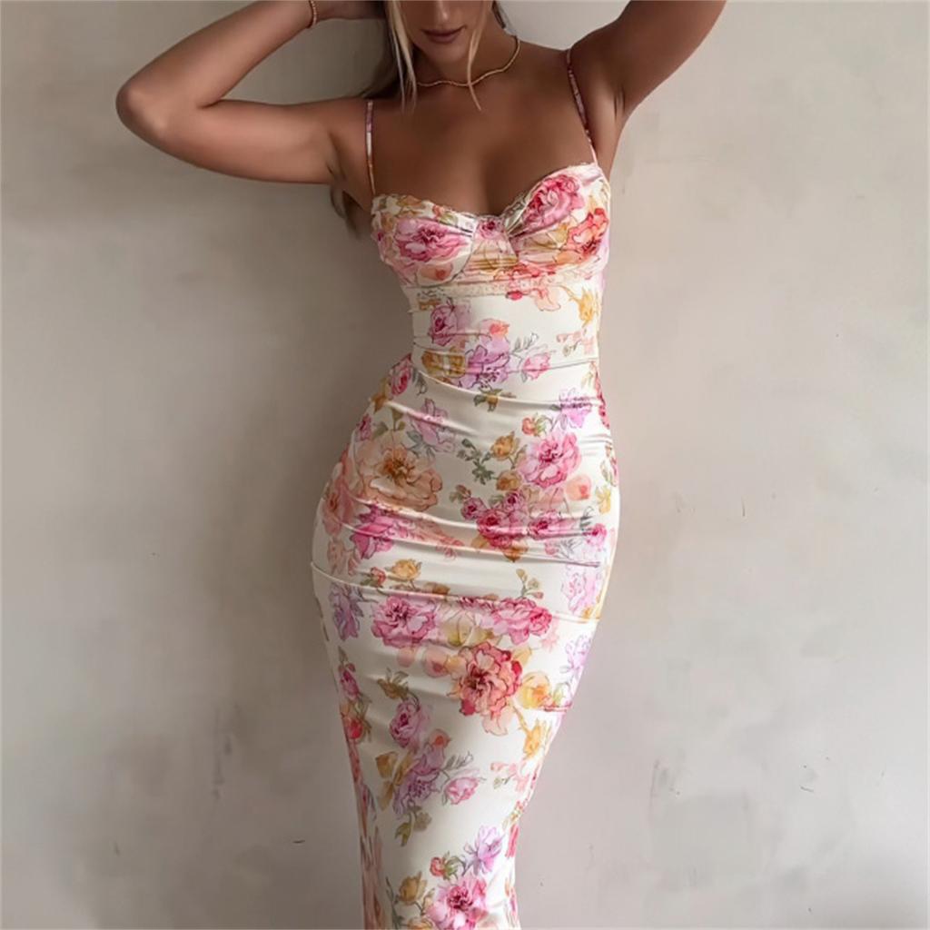 Summer Casual Dresses Women's Retro Floral Sleeveless Beach Swing Dress