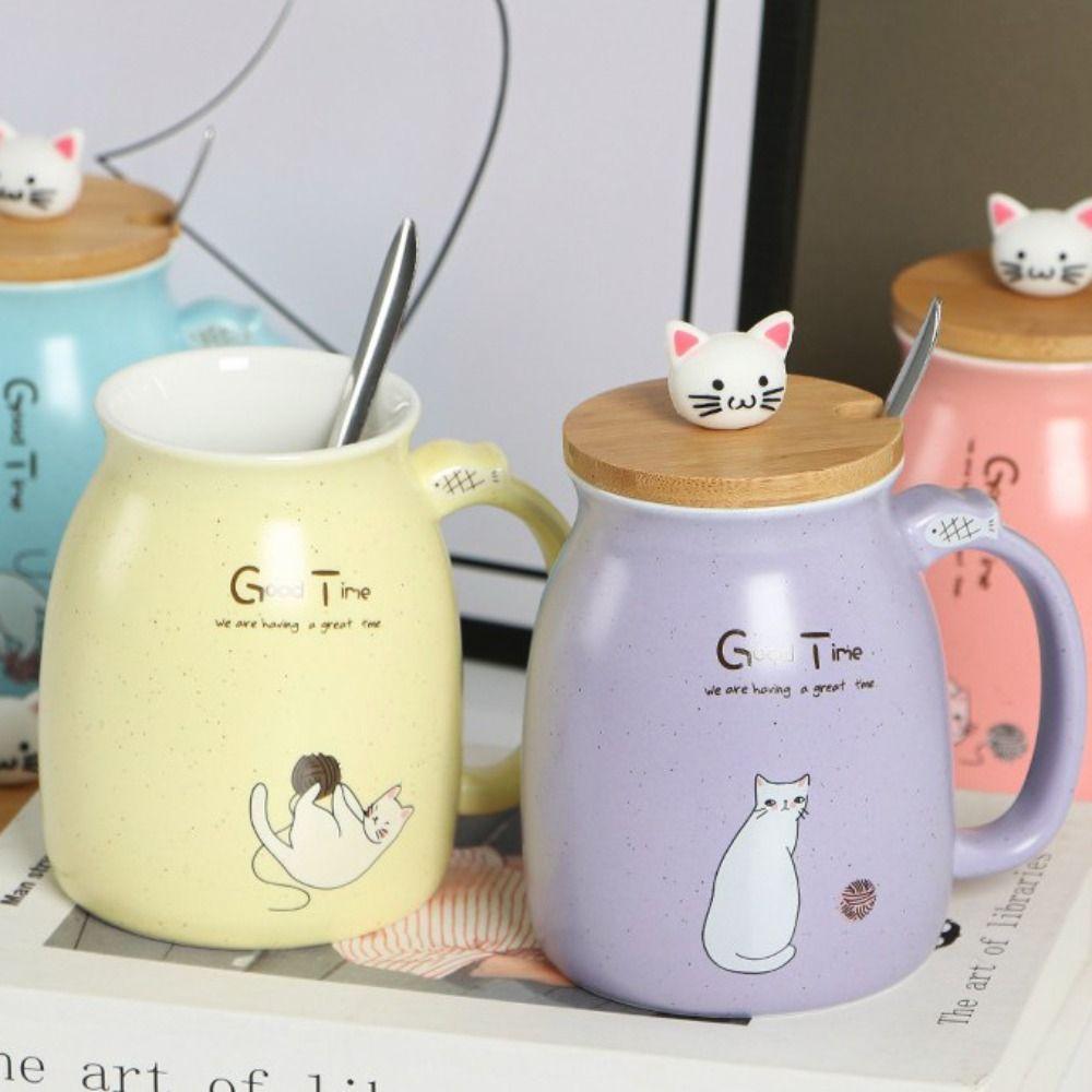 Ceramic Cartoon Cat Mug 450ml Coffee Mug Cute Tea Cup Student Gift