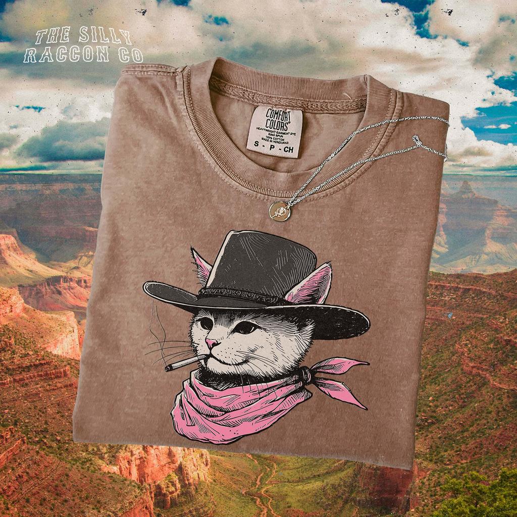Cowboy Cat Shirt, Funny Western Graphic Tee for Men Women, Vintage Rodeo T-Shirt, Weird Tshirt, Sarcastic Feline Tee, Cat Lover Gift