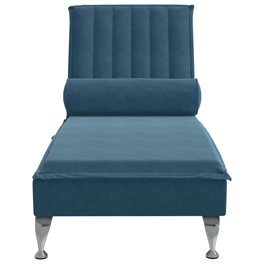 Massage Chaise Longue with Neck Roll Blue Velvet
