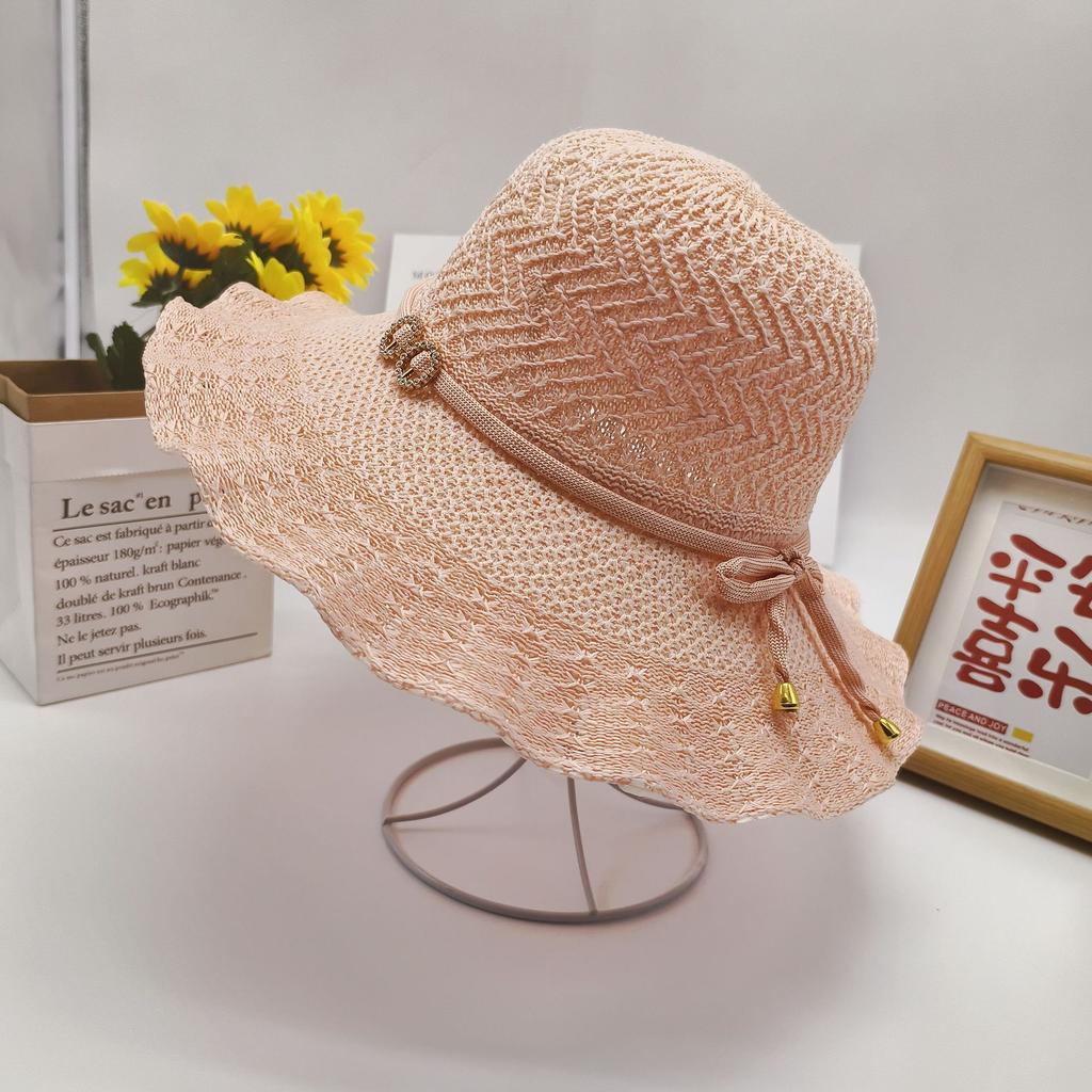 Складная шляпа-бантик для защиты от солнца, вязаная дышащая волнистая шляпа от солнца, летняя новая женская шляпа с большим карнизом