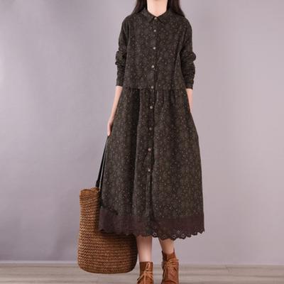 Свободное женское повседневное платье с цветочным принтом из хлопка и льна
