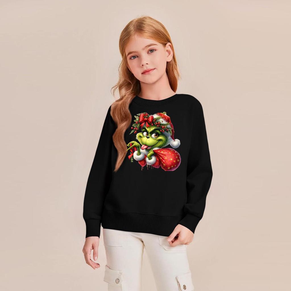 Kids' Fashion Loose-Fit Casual Long-Sleeve Christmas Print Oversized Crewneck Sweatshirt