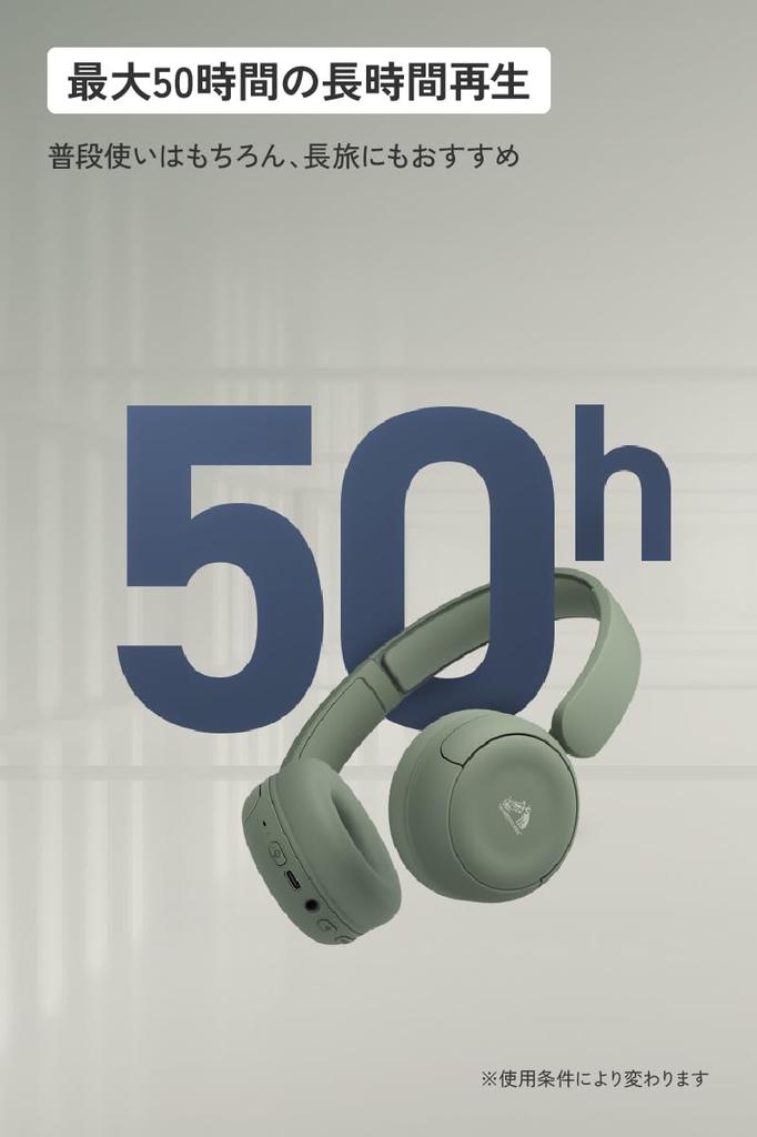 Беспроводные Bluetooth-наушники JVC Kenwood Victor с 50 часами работы, цвет хаки, HA-S60W-G, Вер. 5.4 Микрофон, Многоточечный, Воспроизведение, Двусторонний, Проводной/Беспроводной,