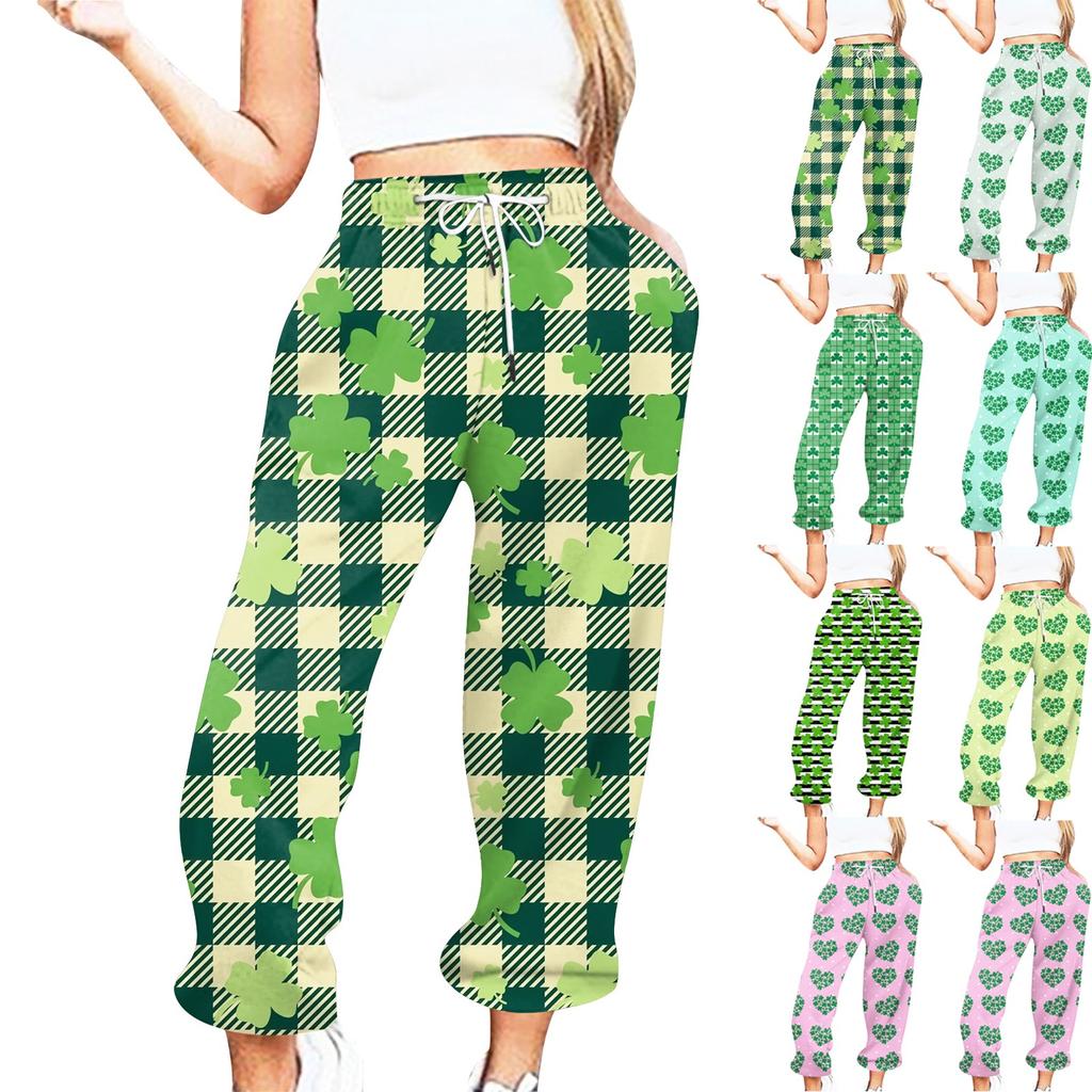 Women's Casual St. Patrick's Day Print Casual Drawstring Elasticated Waist Drawstring Pants