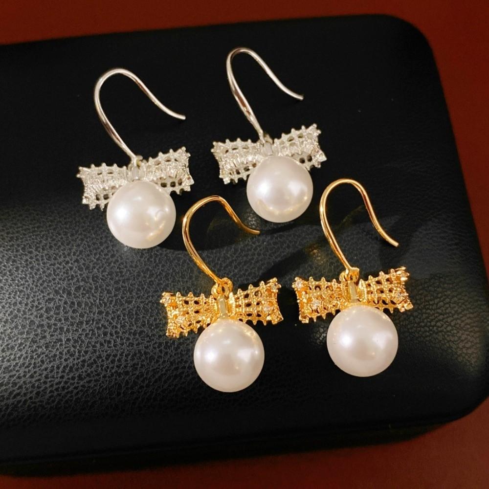 Shell Beads Bow Pearl Long Earrings Wedding Bride Ear Hook Exquisite Drop Earrings Female