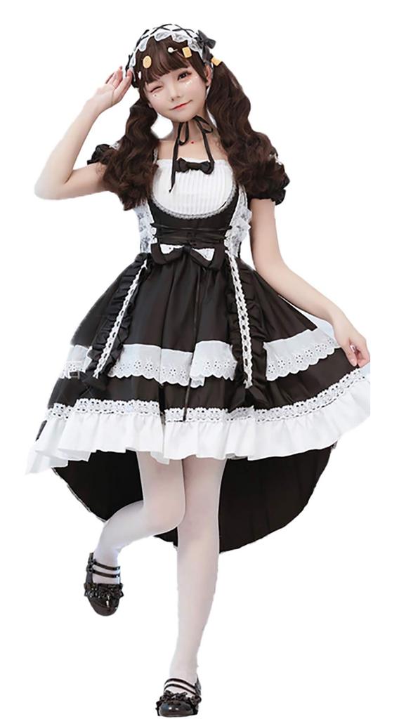 Maid Costume Cosplay One Piece with Long Sleeves Large Size Gothic Lolita Dress Costume Outfit Gothic Lolita Ruffles [SUNNYSTEP] M~6L (LL (XL), Black)