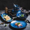 Single Japanese Blue Kiln Glazed Ceramic Tableware Set Rice Bowl Plate Spoon Udon Ramen Soup Bowl Dish