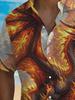 1pc Men'S Summer Short Sleeve Button-Up Shirt, Men'S Short Sleeve Collar Button-Up Shirt with Flame Dragon Print, Retro Dark Style Top, Western Trendy