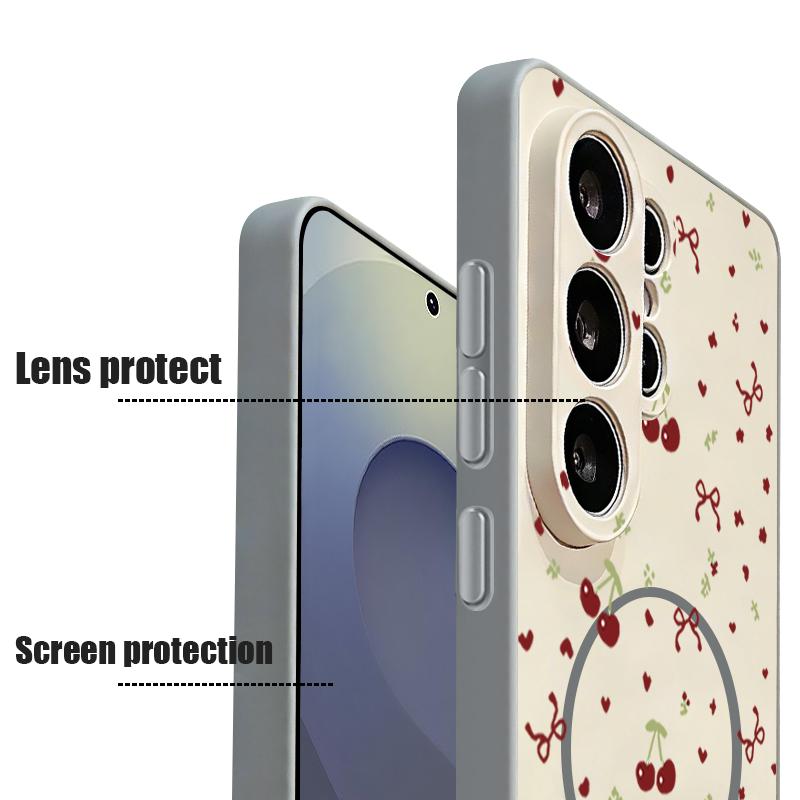 Магнитный Чехол Для Magsafe Для Samsung Galaxy S26 Ultra S25 Edge S24 Plus S23 FE S22 A17 A54 A55 A56 A57 5G Чехол С Рисунком Арбуза и Вишни