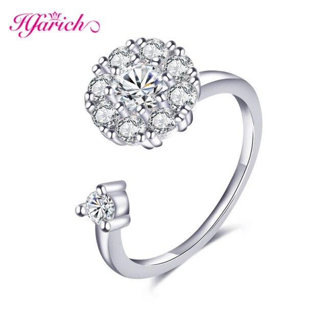 Hfarich Blue Crystalline Butterfly Finger Ring Rotate Freely Anti Stress Anxiety Rings Girl Nuptial Wedding Occasion Women Jewelry Engagement Present
