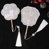 Cheongsam Dance Supplies Long Handle Embroidery Handheld Fan Pearl Edging Chinese Retro Style