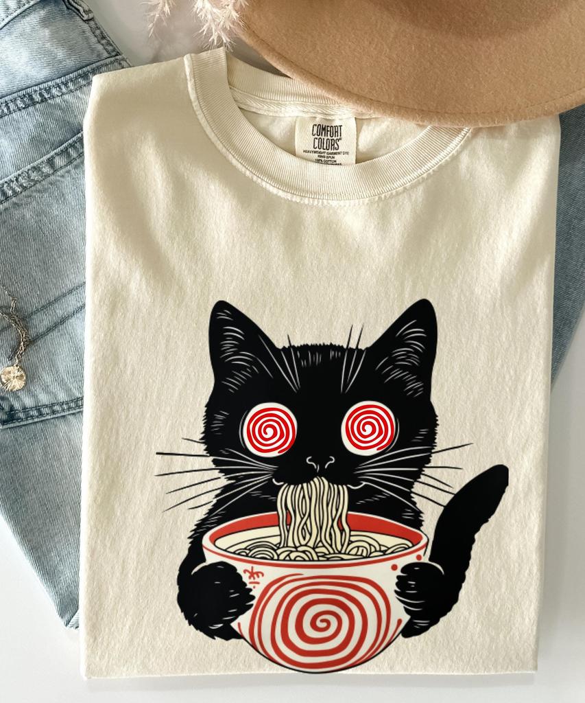 Psychedelic Ramen Cat T-Shirt: Trippy Anime Japanese Foodie Tee