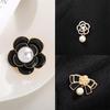 Camellia Pearl Brooch Black Oil-Dripping Metal Mourning Corsage Pin High-End French Elegant Bag Cloth Scarf Accessories Brooch