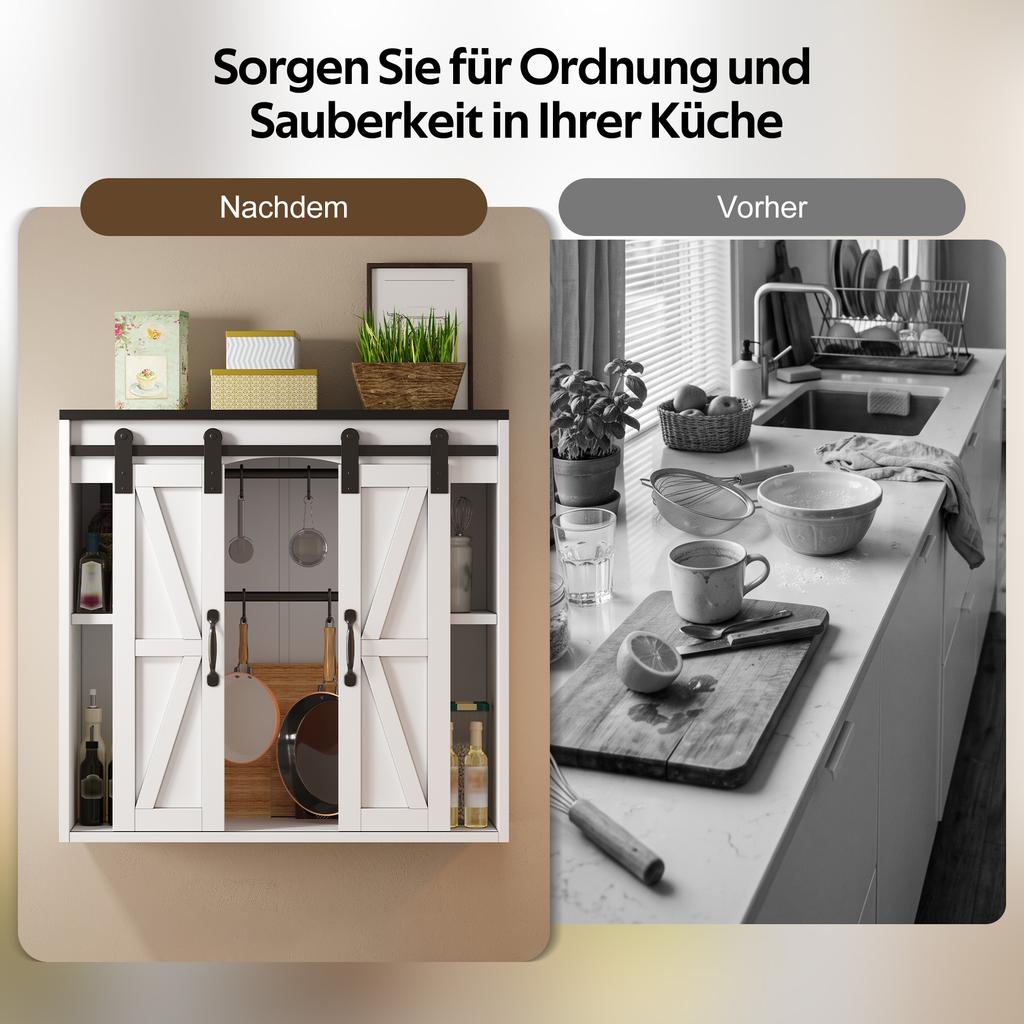 Kitchen Wall Cabinet with 2 Sliding Doors and Adjustable Shelves, Storage Wall Cabinet for Living Room, Bathroom and Laundry Room, 80 × 31 × 76 cm