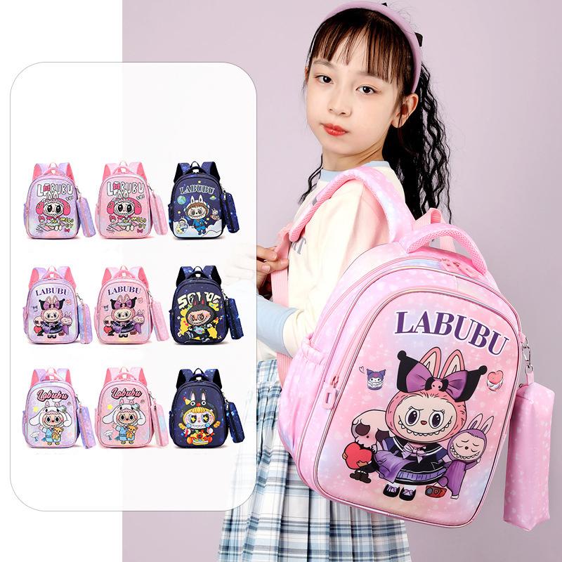 The New LABUBU Children's Schoolbag Cute Cartoon Pencil Case Backpack Boys and Girls Primary School Students First and Second Grade Backpack