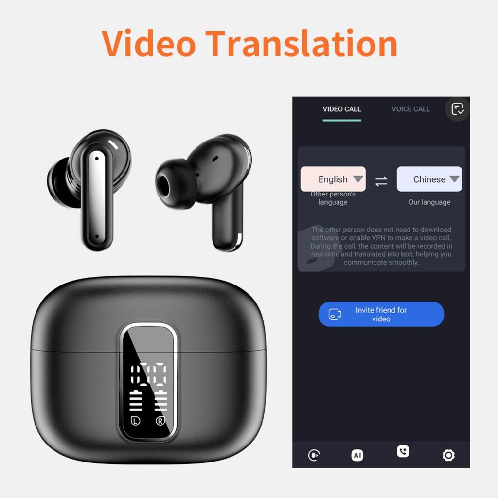 Шумоподавляющие наушники с ИИ-переводом на 144 языка, длительным сроком службы батареи, композитными мембранными динамиками с настоящим медным кольцом и усилением басов