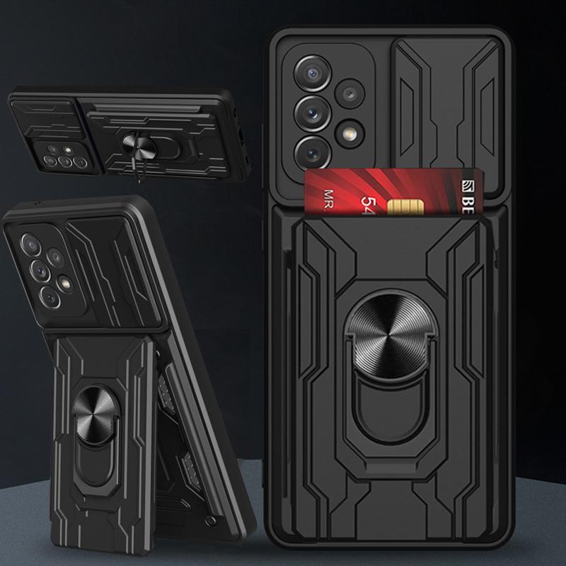 Slide Camera Shockproof Armor Case for Samsung Galaxy A53 A73 A33 A13 A12 S21 S22 Redmi Note 11 10C iPhone 13 12 11 Pro Max Card Holder Stand Cover