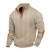 Mens Fall Winter Heavyweight Textured Stand Collar Henley Sweatshirt Trendy Patch Detail Loose Fit
