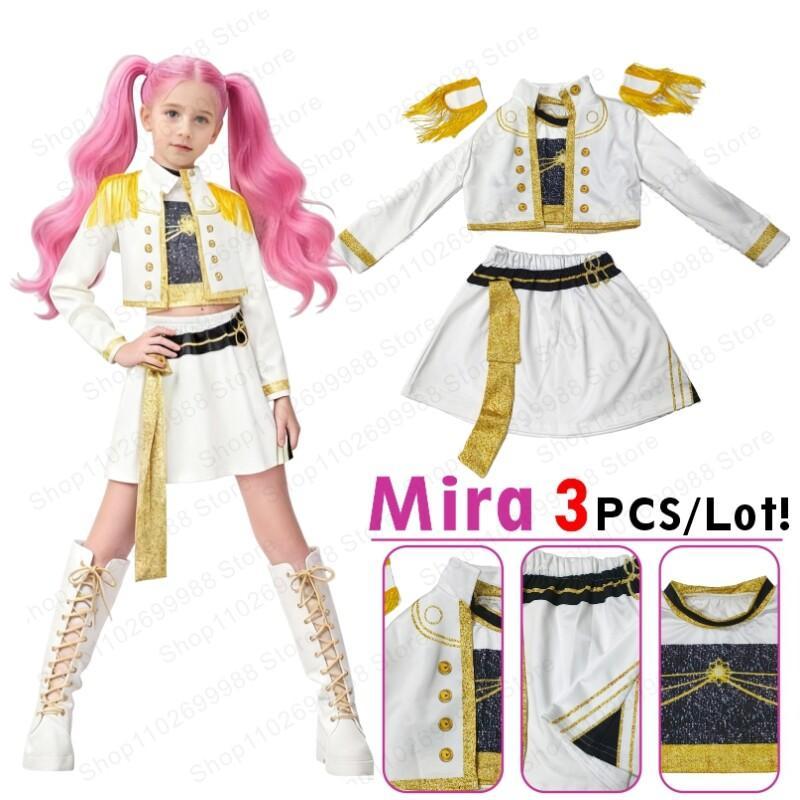 Movie K Pop Demon Mira White Three Pieces Costume 3D Printed Jacket Vest Skirt Set Girls Halloween Party Hunters Cosplay Outfit