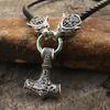 Men Necklace Viking Wolf Head With Thor 'S Hammer Mjolnir Necklace Pendant Norse Talisman Ethnic Jewelry