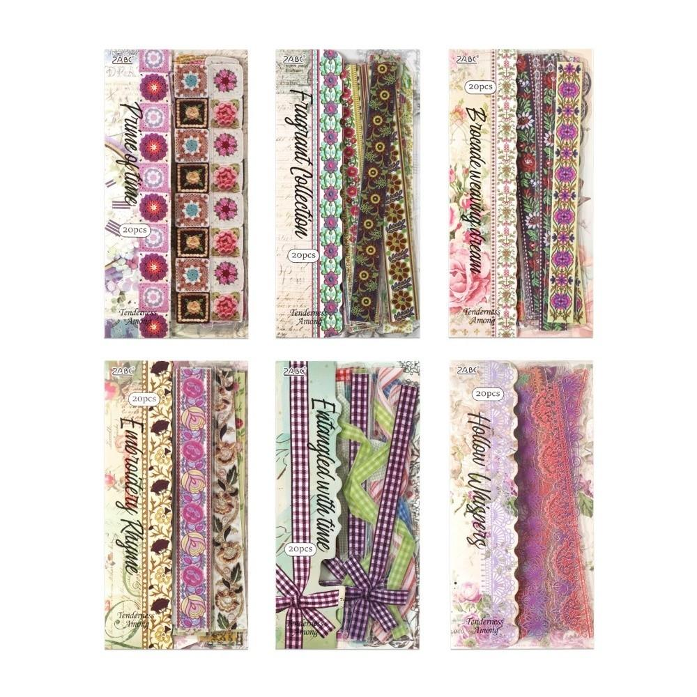 20pcs Floral Pattern Long Lace Ribbon DIY Craft Decor Decals Vintage Lace Stickers for Junk Journal