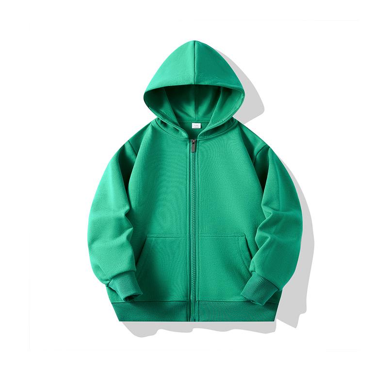 Autumn Children's Terry Cloth Zip-Up Hoodie with Pocket - Solid Color Korean Style Parent-Child Jacket