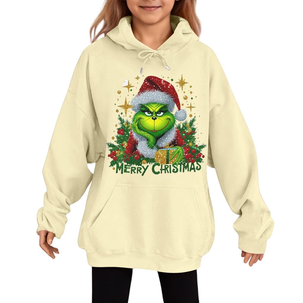 Children's Fashionable Casual Long-sleeved Loose Christmas Print Pullover Hooded Sweatshirt