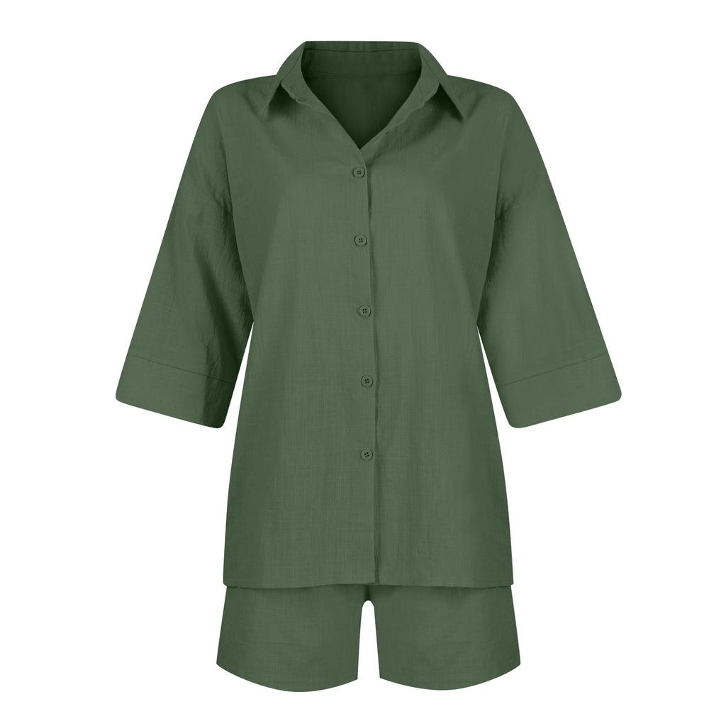 Women's Casual, Fashionable, Sexy, Comfortable, Breathable And Cool Solid Color Short-sleeved Shorts Set