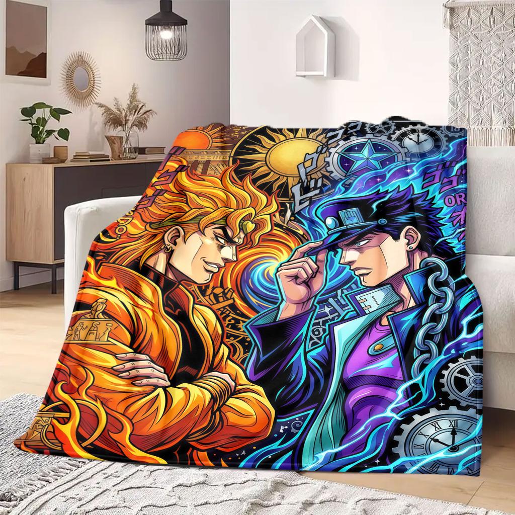 Фланелевое одеяло с принтом JoJo's Bizarre Adventure, Мультяшные персонажи для дивана, Уютный плед для спальни, Дорожный коврик_LIAN