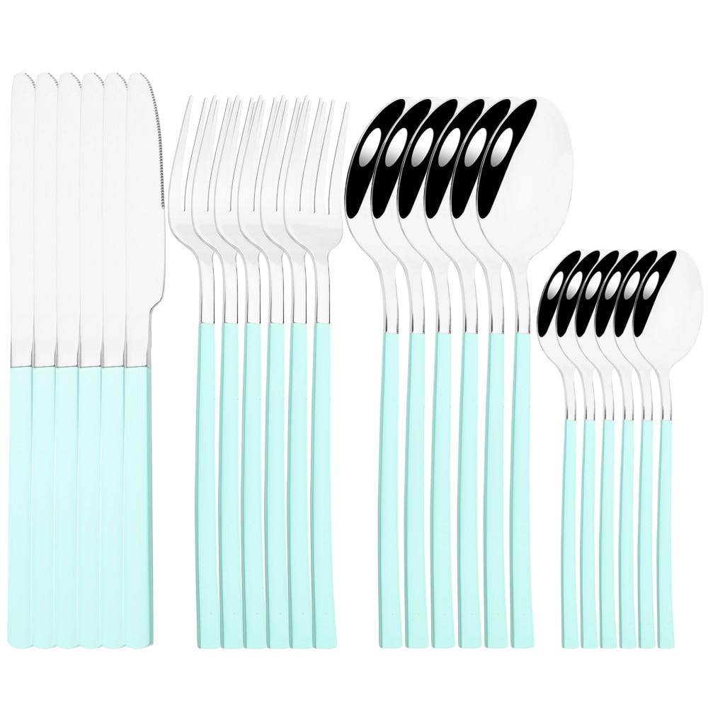 Золотая посуда, ложки, вилки, ножи, столовые приборы, 24 предмета, набор столовой посуды из нержавеющей стали, зеркальная полировка, кухонный набор столового серебра