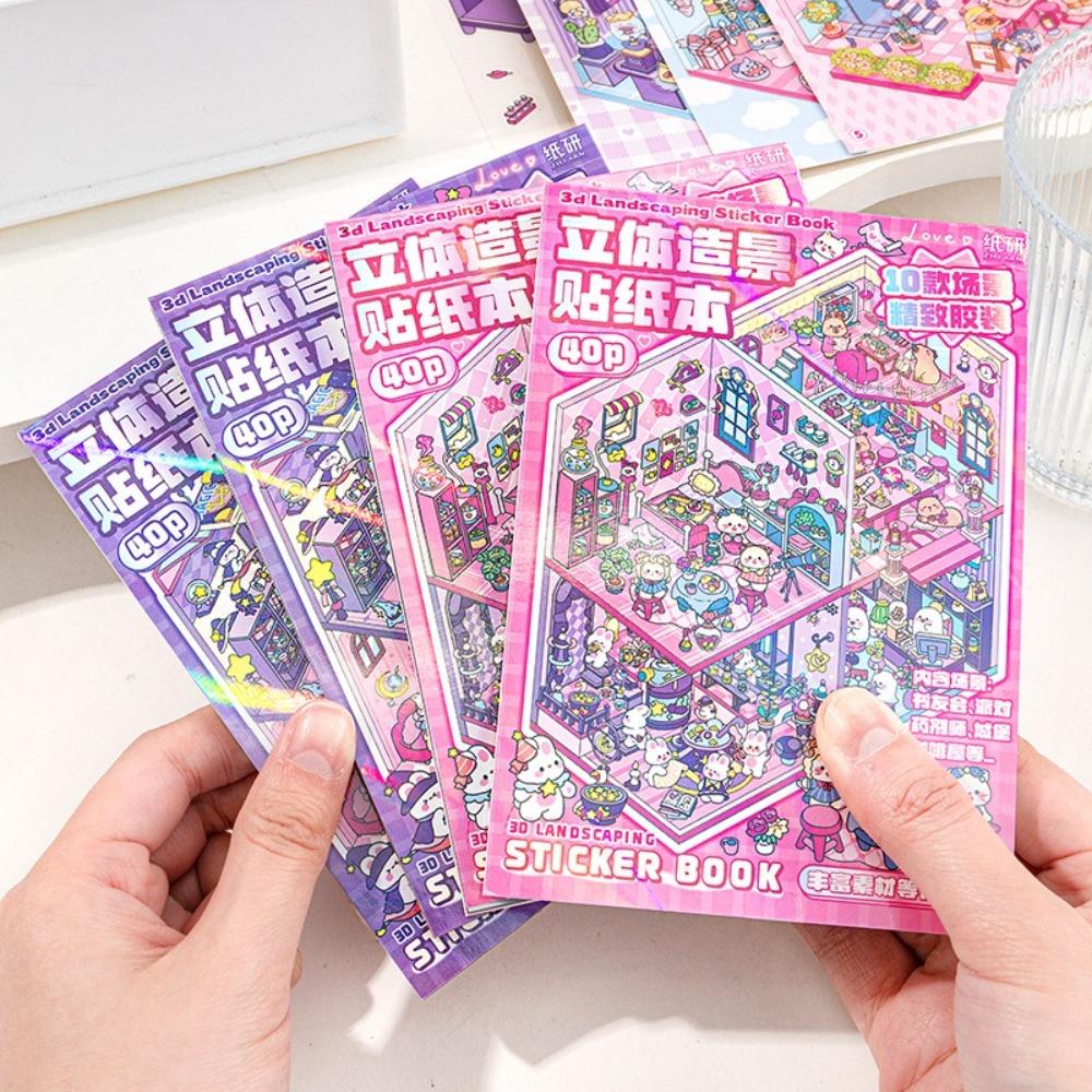 Мультяшная сцена в хижине Карманная наклейка Наклейка для DIY Сцена в хижине Креативная миниатюрная сцена Книга для ребенка