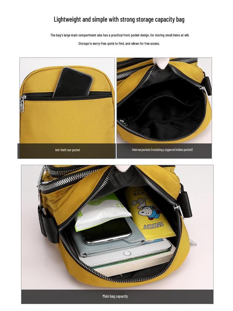 Trendy Nylon Multi-Layer Zipper Crossbody Bag - Simple, Lightweight, and Casual Solid Color Shoulder Bag