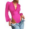 2021 Autumn Women's Solid Color Deep V-Neck Lace Slim Bodysuit