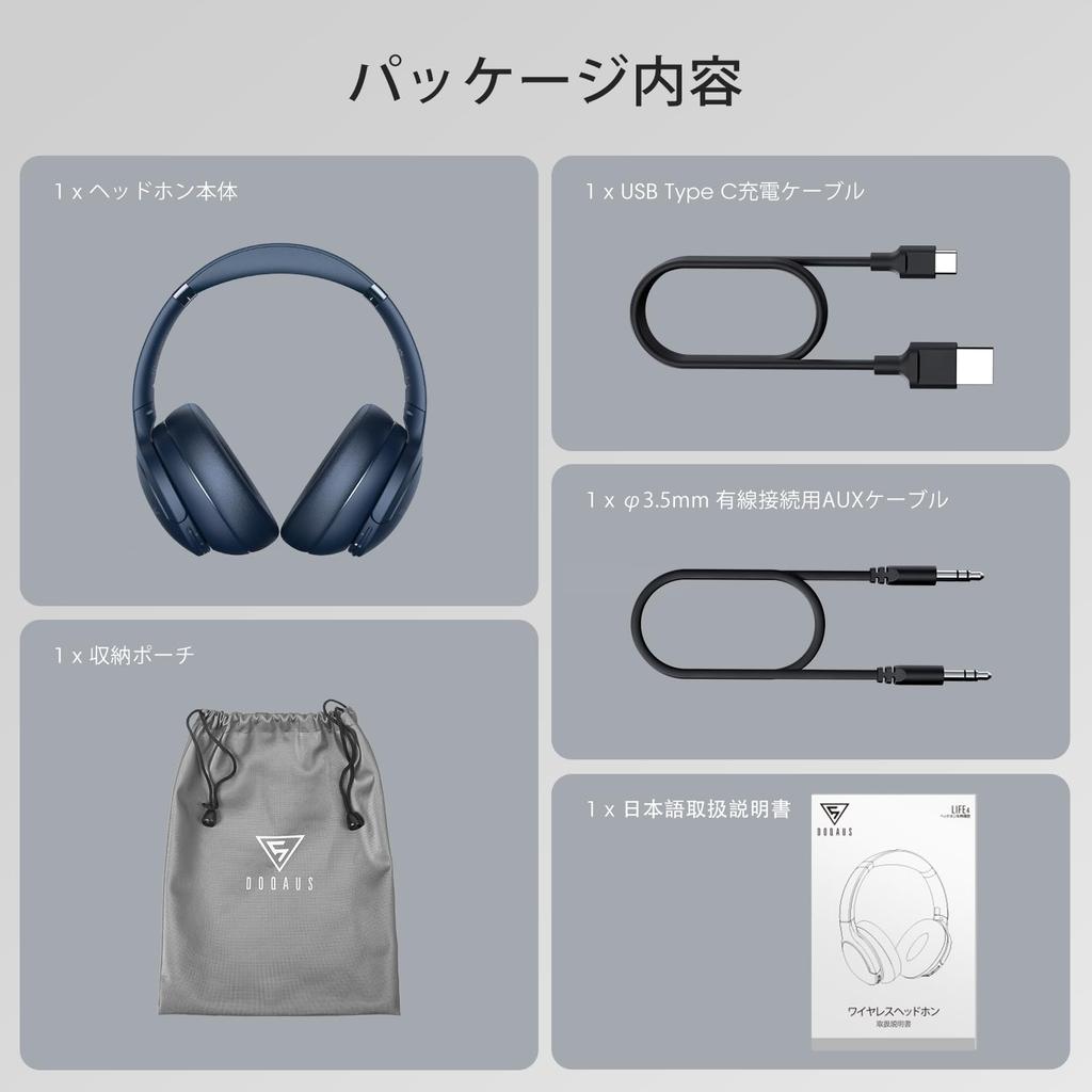 DOQAUS LIFE4 Wireless Bluetooth Up to 90 Hours of Continuous 3 EQ AAC Wired and Wireless Comfortable Deep Navy Blue Headphones, 5.3, Playback, Modes,