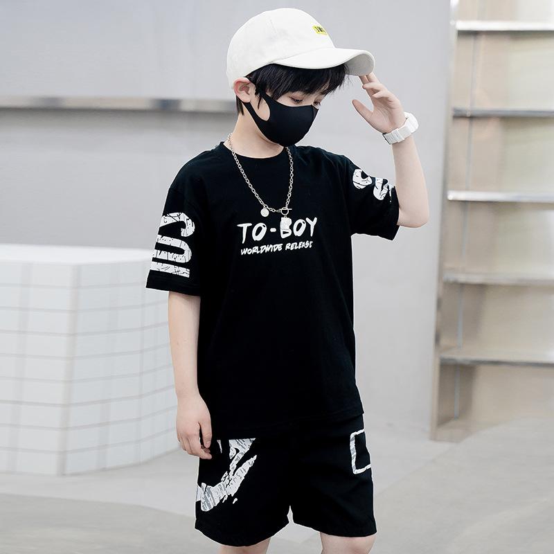 Boys' Summer Set Round Loose Kids Short Sleeve+Shorts Two Piece Clothes Suits
