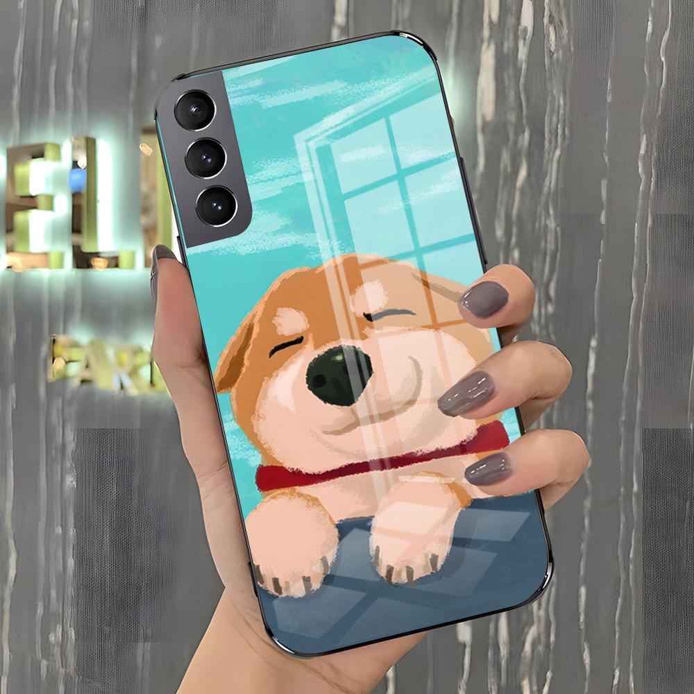 Милый чехол для телефона с сиба-ину для Samsung A25 A13 A33 5G A54 A36 A35 A56 A52 A14 Ударопрочная стеклянная крышка