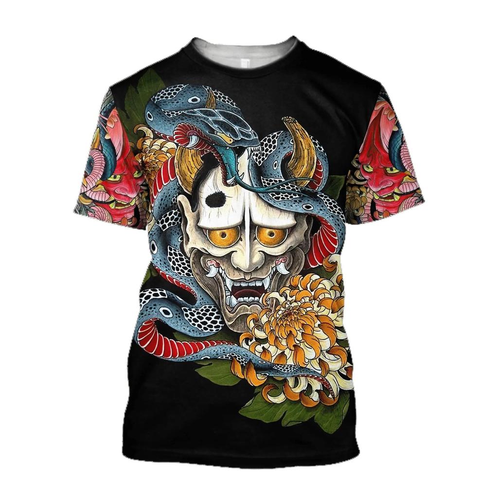 Summer Vintage Japanese Samurai T Shirt Men Casual Short Sleeve Tops O-Neck Oversized Men's Clothing Punk Streetwear 6xl