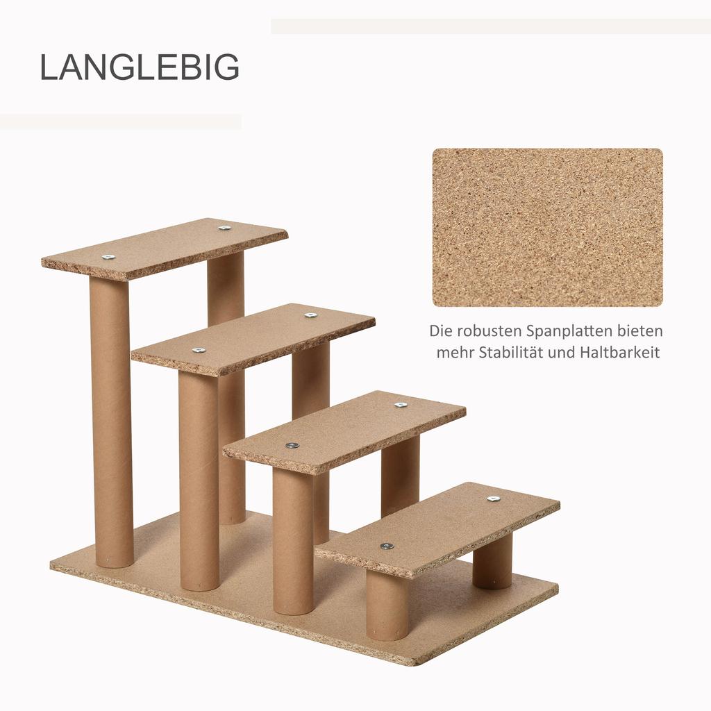 Four-Step Dog Stairs, with Washable Plush Cover, for High Bed Sofa, Dog Stairs for Small Dog and Cat - Beige