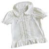 Lady Lazy Lolita Short Sleeve Blouse with Round White Women's Ruffles, Collar, (Size M)