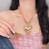Vintage Angel Pendant Necklace, Sparkling Chunky Beaded Necklace, Pink Faux Diamond Heart Necklace, Retro Jewelry for Women