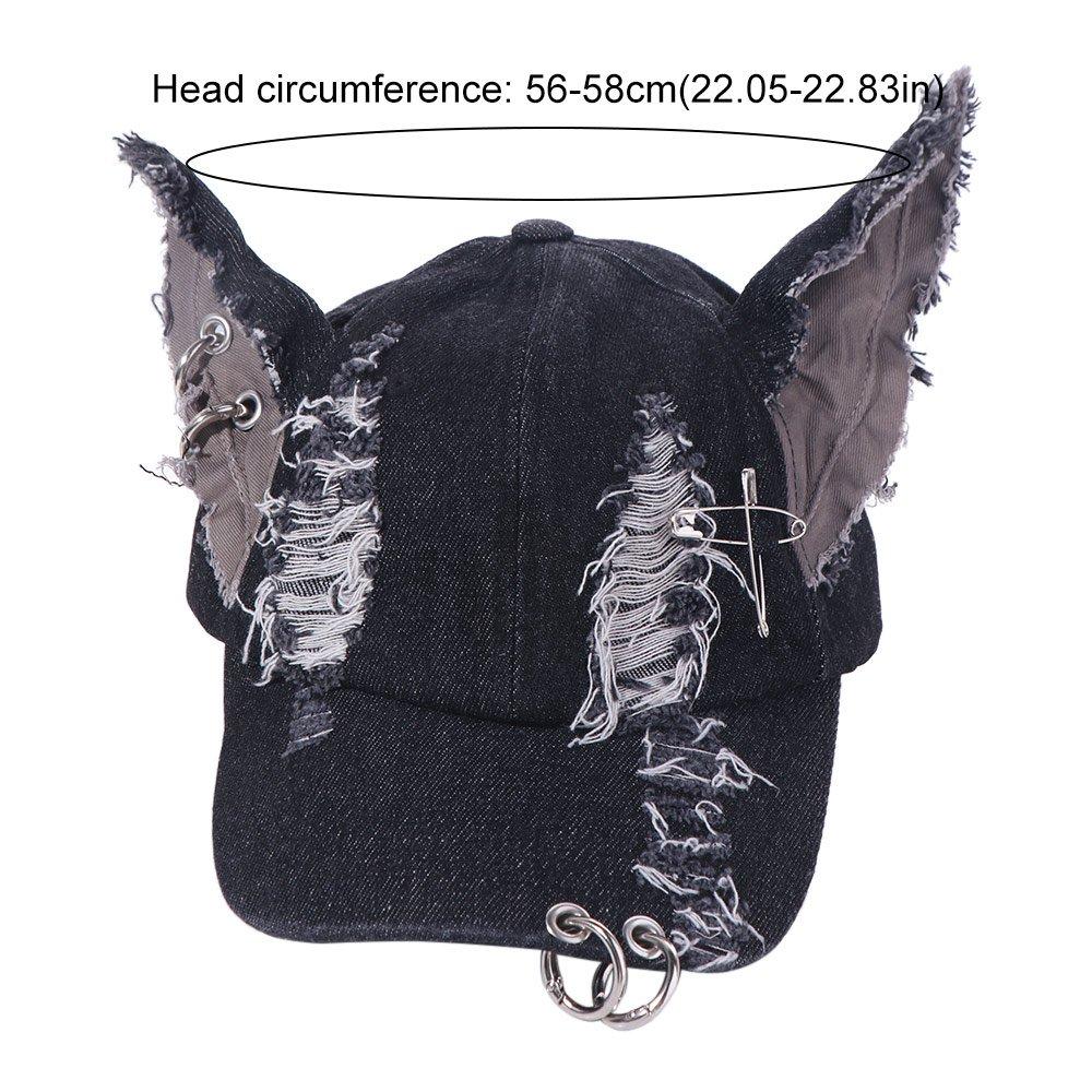 Rabbit Ripped Denim Baseball Cap Puppy Bunny Ears Snapback Cap Chains Doberman Ears Hat Girl
