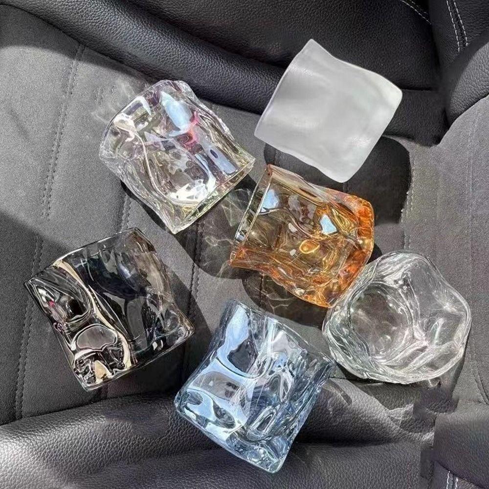 6Pcs Comfortable Grip Irregular Cup Colorful Cocktail Drinking Glasses Whisky Glass Cup  Kitchen