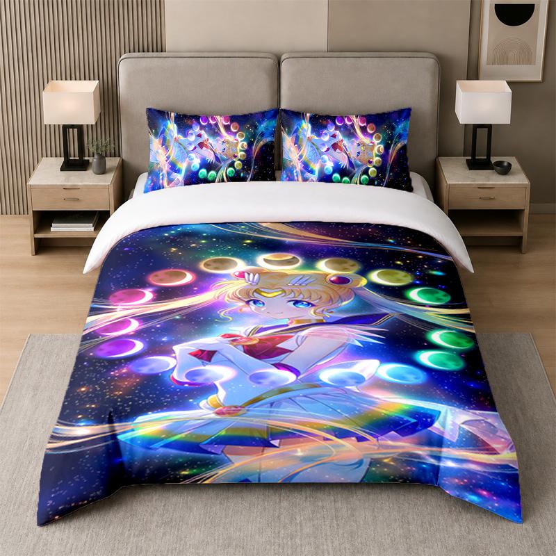 3Pcs Bed Set,Sailor Moon 1 Duvet Cover and 2 Pillowcases, Printed Bedding Decor For Guest Room