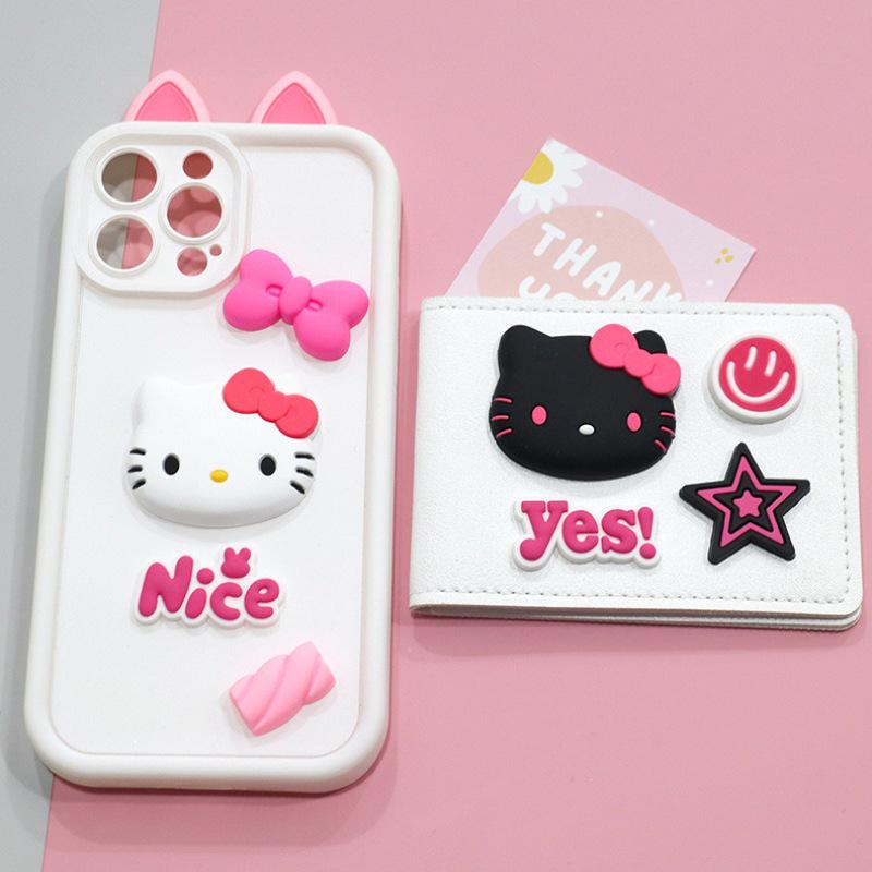 Чехол для телефона Hello Kitty с красной розой, аксессуары для волос, украшения для автомобиля, наклейки для бутылки с водой и холодильника, украшения для Crocs.