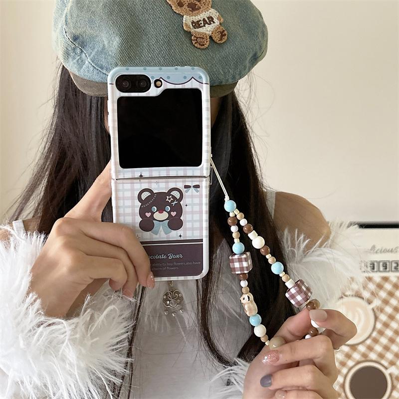 Чехол для Samsung Galaxy Z Flip 6 5 4 3 Чехол Мультяшный Мишка Браслет Прямой Край Противоударный Чехол Для Samsung Z Flip6 ZFlip6